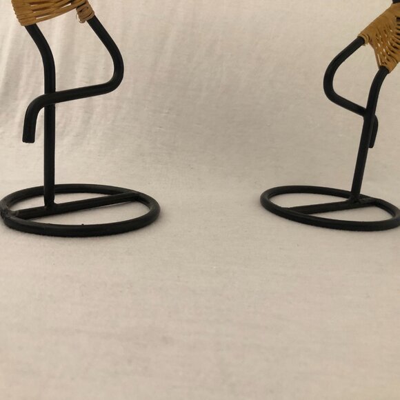 Tribal Art Candle Holder – Vintage Black Wrought Iron with Rattan Figure - Picture 5 of 6